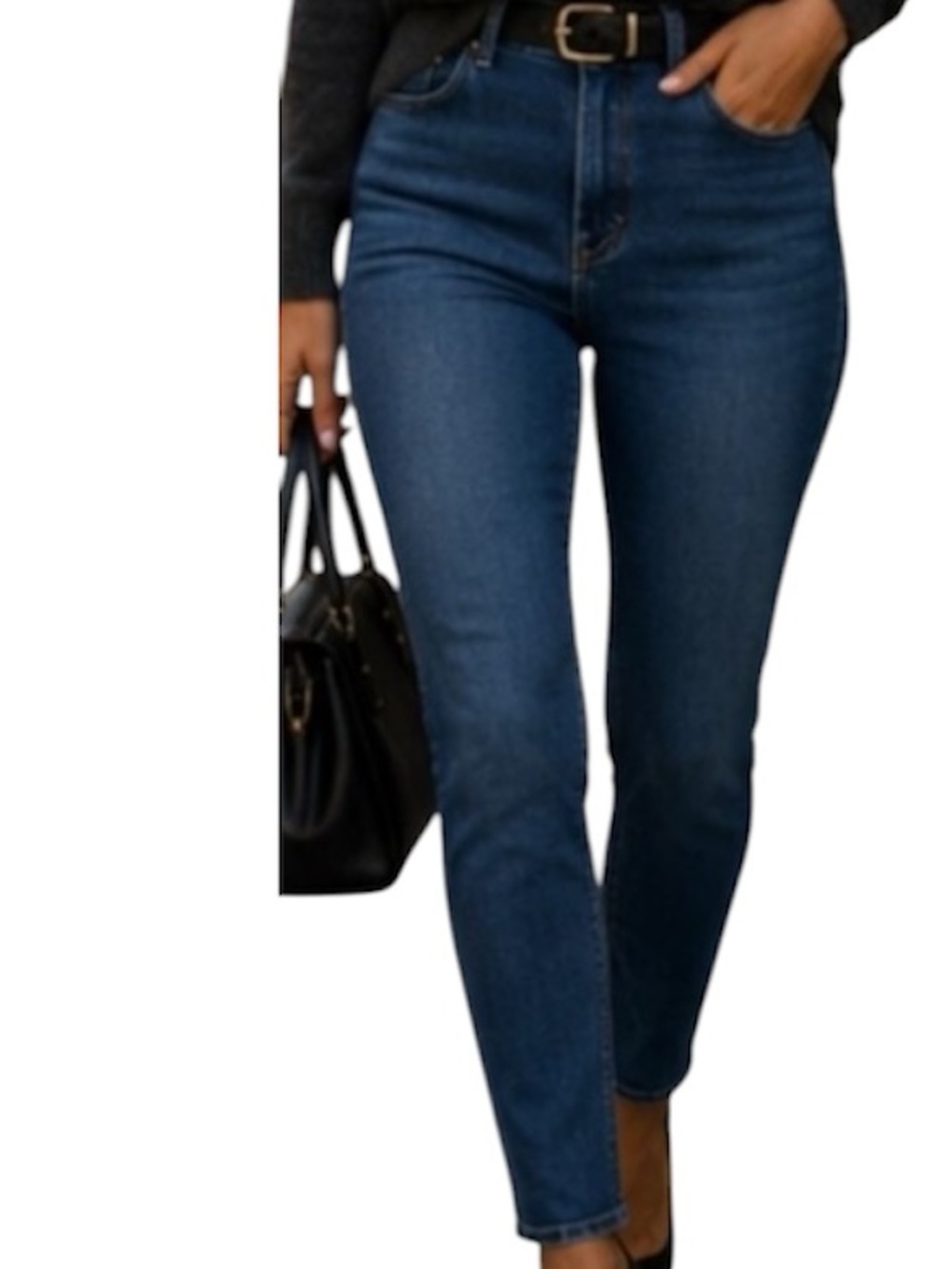 Levi’s 721 Women's Skinny Distressed blue jeans. Stock photo w/out distress